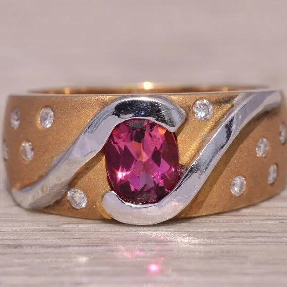 Pink Tourmaline and Diamond Ring in 14K White and Yellow Gold - Picture 6 of 10